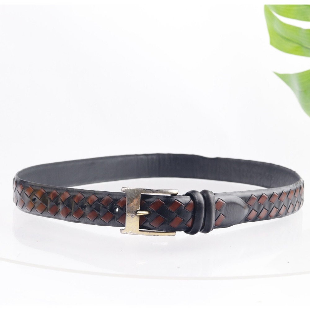 Bill Lavin Mens Belt Size 36 Black Brown Braided Woven Brass Buckle Dress